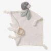 Doudou Carré En Coton Bio* Et Polyester + Hochet Rond LOVELY NATURE Blanc Moyen Uni Avec Decor - Vertbaudet -Enfants Jouets Magasin doudou carre en coton bio et polyester hochet rond lovely nature
