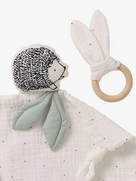 Doudou Carré En Coton Bio* Et Polyester + Hochet Rond LOVELY NATURE Blanc Moyen Uni Avec Decor - Vertbaudet 5 Doudou Carré En Coton Bio* Et Polyester + Hochet Rond LOVELY NATURE Blanc Moyen Uni Avec Decor - Vertbaudet – Image 3